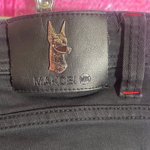 Makobi Men’s Jeans Denim 36x32 Black Flames Lightning Distressed Skinny Fit - Picture 8 of 12